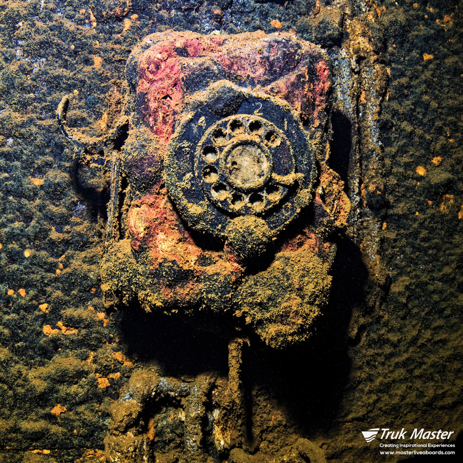 Corroded telephone on the USS Saratoga, Bikini Atoll