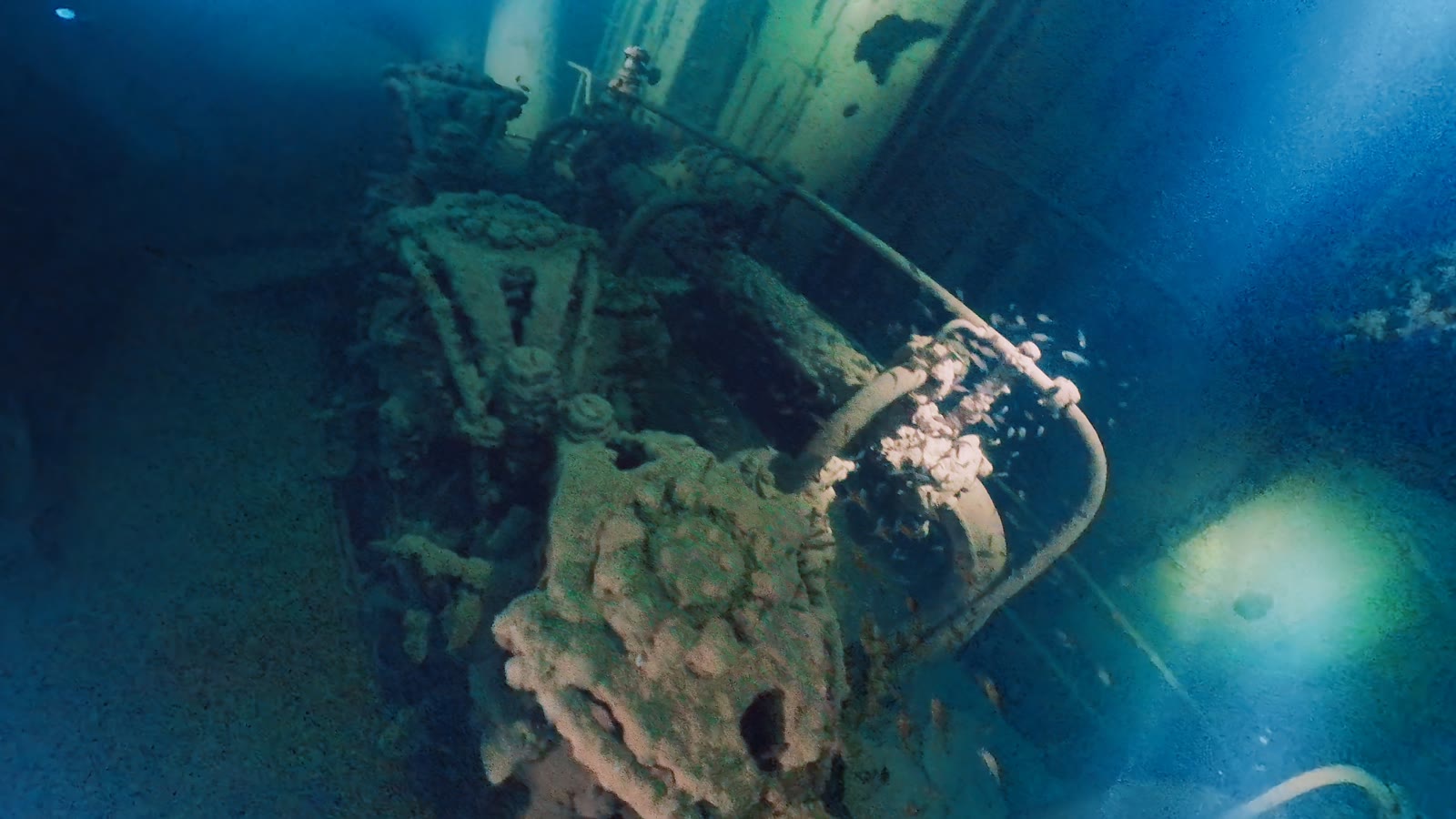 Machinery in the engine room of a WWII wreck, Truk Lagoon