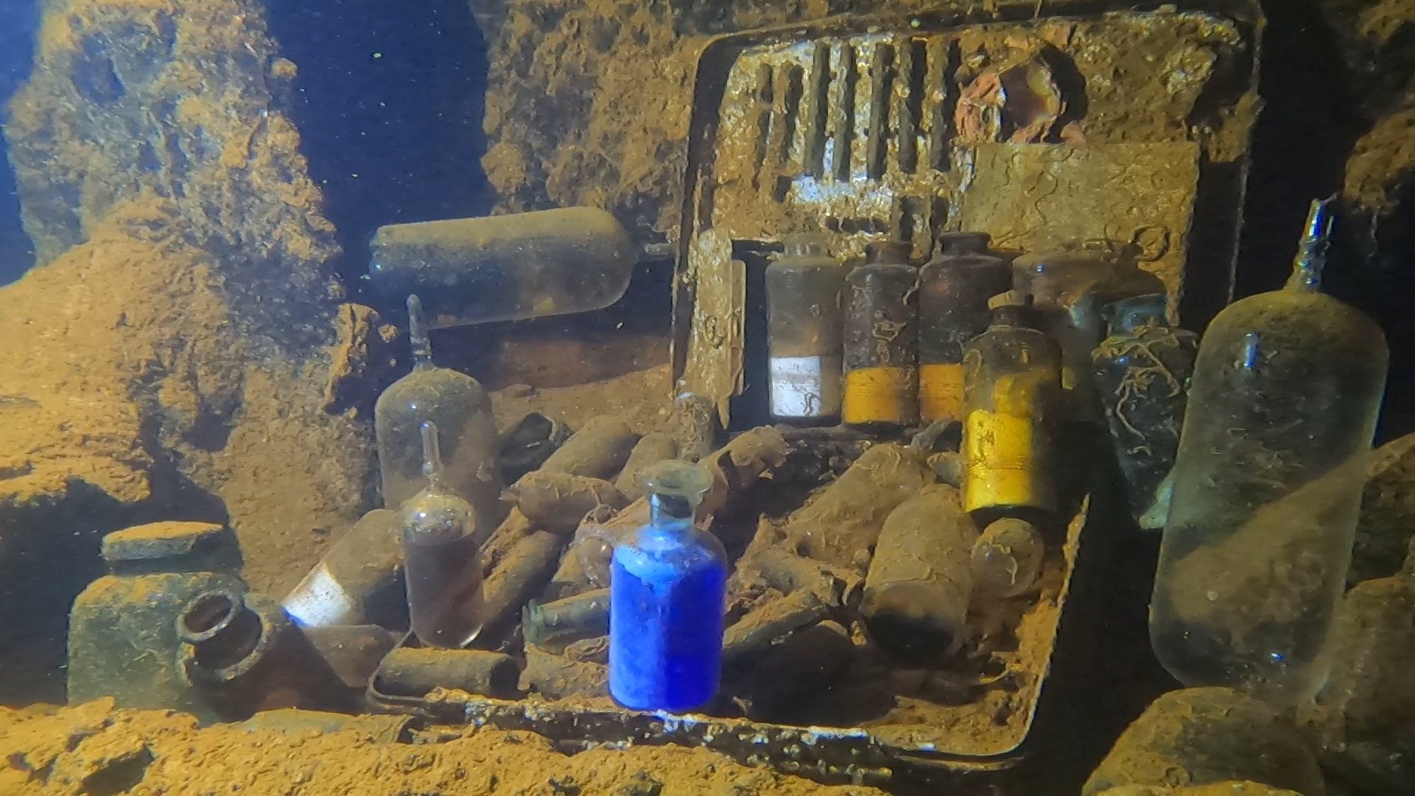 Preserved bottles in the hold of a Truk Lagoon wreck