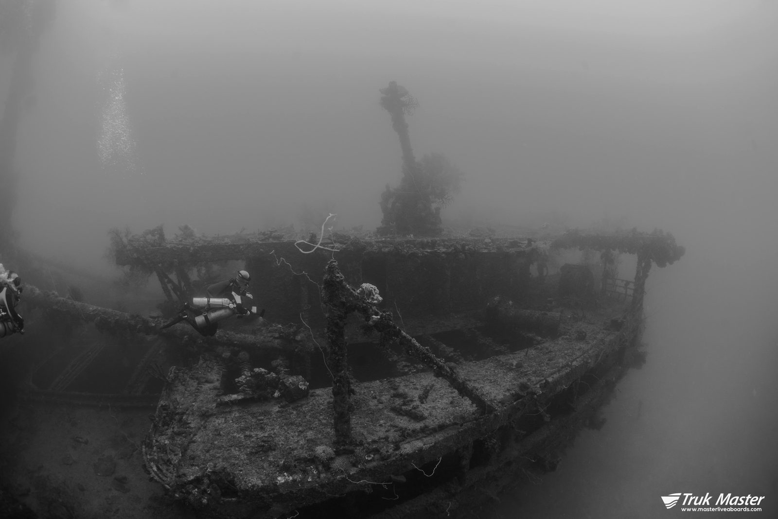 Sunken shipwreck in backlight — Aikoku Maru