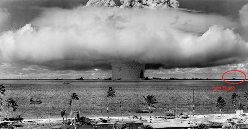 Aerial photograph of the atomic blast — Prinz Eugen